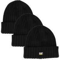 3x Caterpillar Rib Watch Beanie Hat Cap Warm Winter Knit - Black