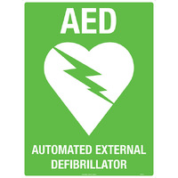 AED with Symbol Safety Sign White/Green 240x180mm Self Adhesive