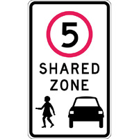 Shared Zone 5km Traffic Safety Sign Aluminium 450x750mm