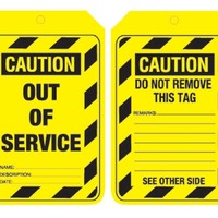 Caution Out of Service Lockout Tag Punched Hole/No String Pack of 100