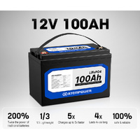Atem Power ATEM POWER 100Ah 12V Lithium Battery LiFePO4 Deep Cycle Rechargeable Marine 4WD Replace A
